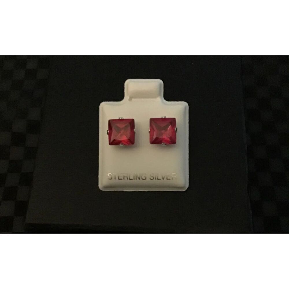 NEW~2Ct Princess Cut Ruby Gemstone Stud Earrings~.925 Sterling Silver
